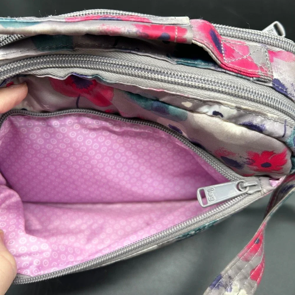 LUG‎ Scoop Crossbody Shoulder Bag Purse Watercolor Grey Pink Teal Flower
